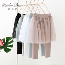 Girl Dress Pants Spring Autumn Ocean Air 2022 New Korean Version Princess Veil Dress Woman Baby Half Body Skirt Bottom Pants Fake two