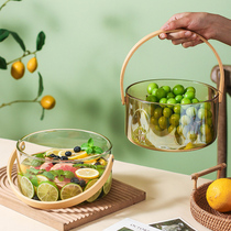  Net celebrity fruit bucket portable glass fruit tray modern living room household fruit basin snack storage bucket creative and simple