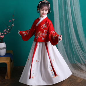 Girls Chinese Hanfu spring dress childrens Chinese style ancient costume Ming system jacket skirt Embroidered Baby Tang suit long sleeve