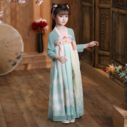 Childrens Chinese Hanfu, girls chest length Ru skirt, Chinese style Tang style, little Koi Chaoxian dress, ancient spring dress