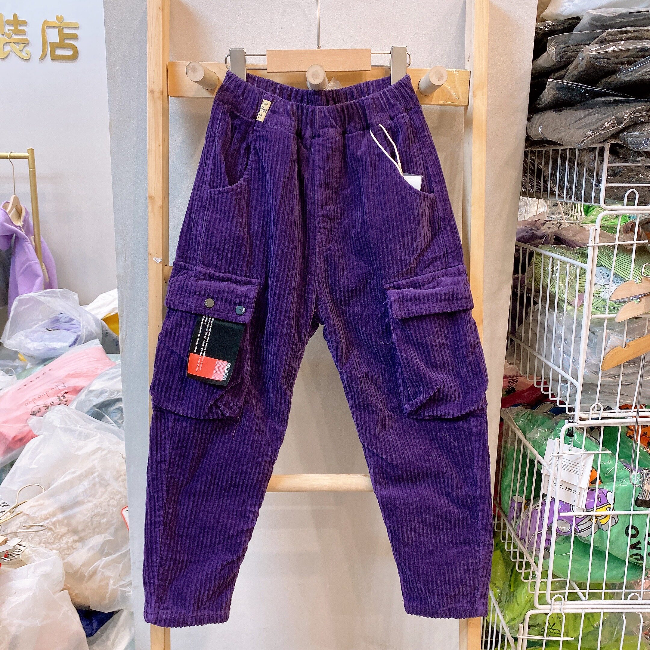 Niuduoduo winter children's Korean version of the double layer plus velvet thick corduroy casual trousers 97166