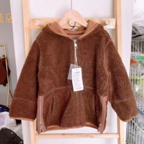 Niuduoduo spring autumn and winter childrens middle-aged and older childrens casual fur one lamb wool hooded zipper jacket 61120