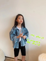 Big E small e brand 2021 spring new childrens middle and big children Korean version pure cotton super soft denim jacket 21303