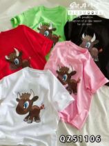 Niu Duo Duo summer childrens big children Korean version of foreign style cotton cartoon cow loose all-match short-sleeved T-shirt 51106