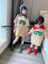 Brand childrens clothing boys and girls texture all-match classic fashion personality glasses childrens short-sleeved T-shirt 8228