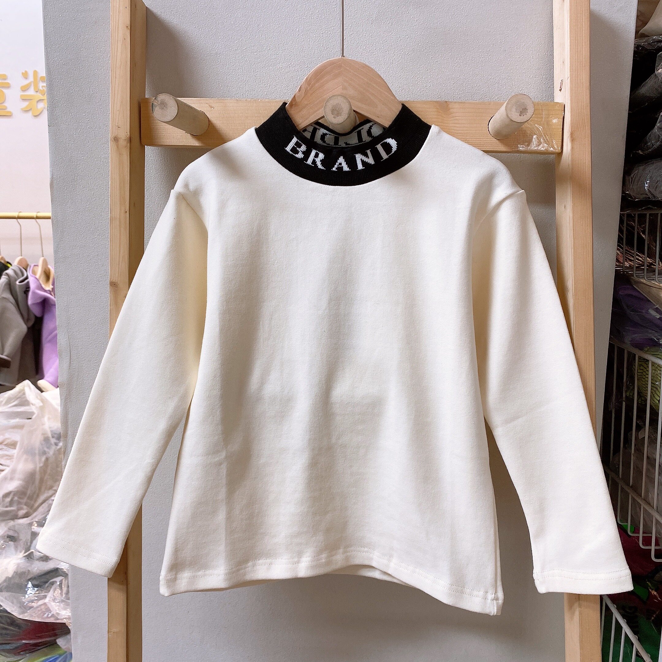 Niuduoduo autumn and winter pure cotton children's middle and big children's pure cotton neckline letters long-sleeved warm bottoming shirt T-shirt 11617
