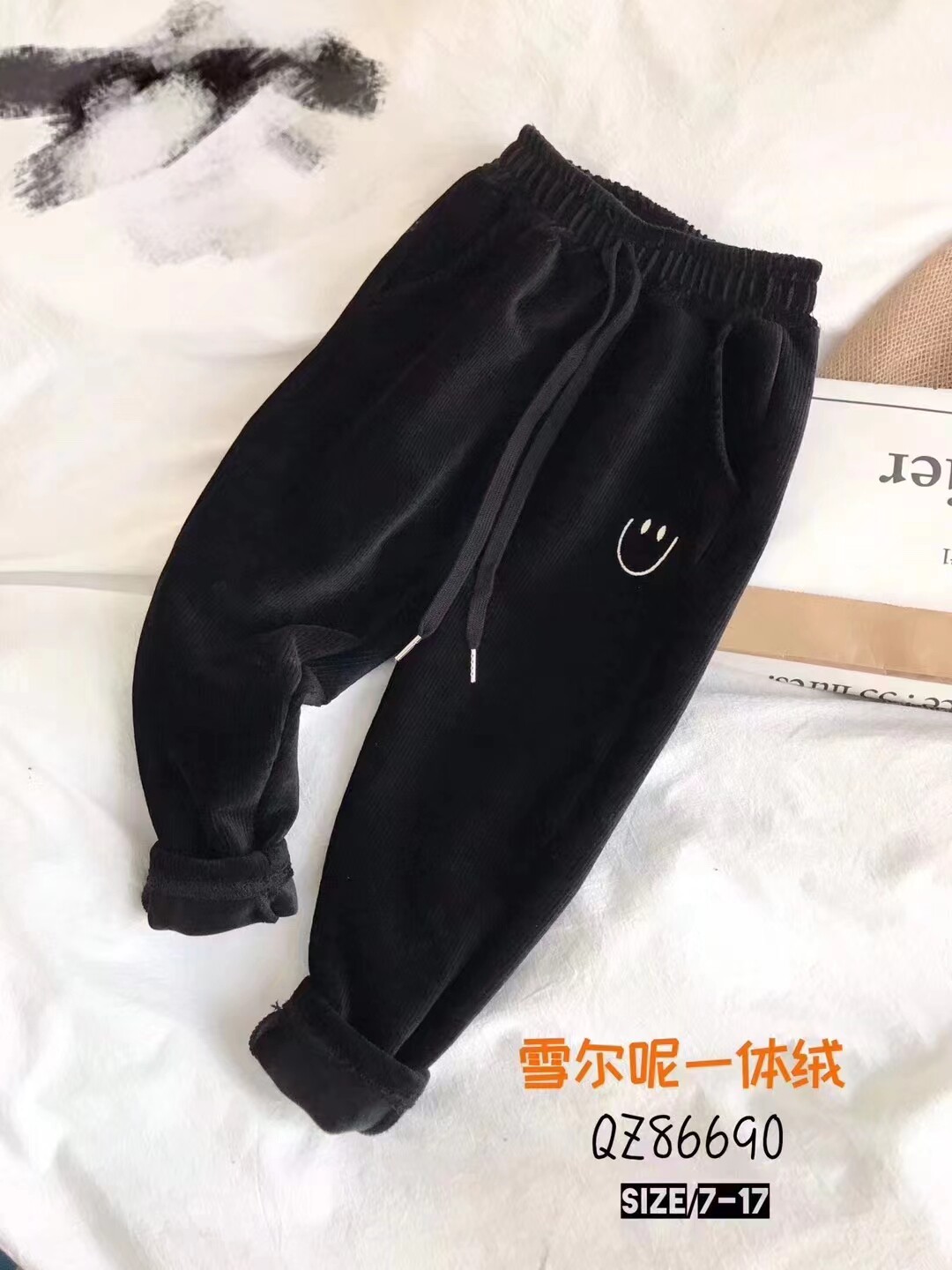 Niu Duo Duo winter children's middle-aged and older children's Sheer wool one-piece velvet thickened warm corduroy casual trousers 86690