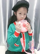 Petty bourgeoisie F brand spring and autumn boys and girls middle and big children Korean version of the contrast color mid-length sweater knitted cardigan 2396