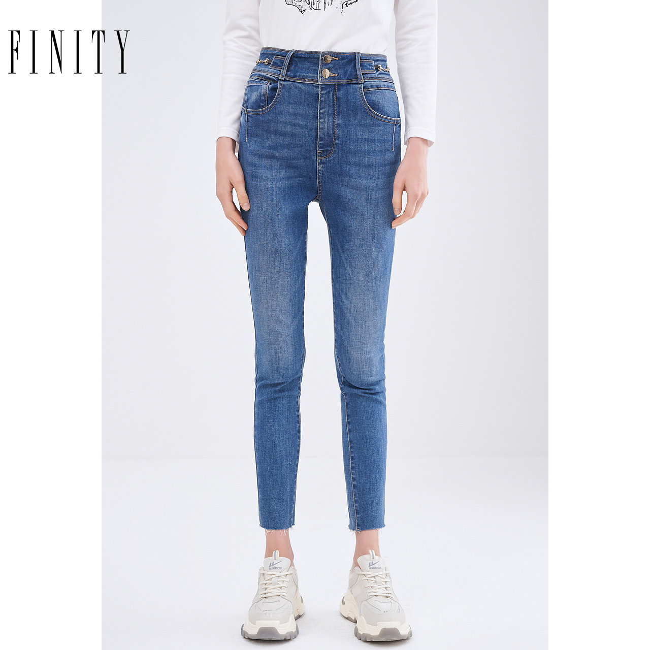 FINITY2022 years Fall new jeans Straight cylinder cotton high waist temperament Slim Fashion Casual Pants Children-Taobao
