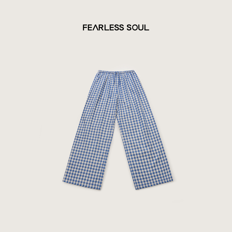 Taffa Tang Fa Fa'Summer Vibe' Classic Fresh Blue and White Gingham Versatile Casual Pants for Women