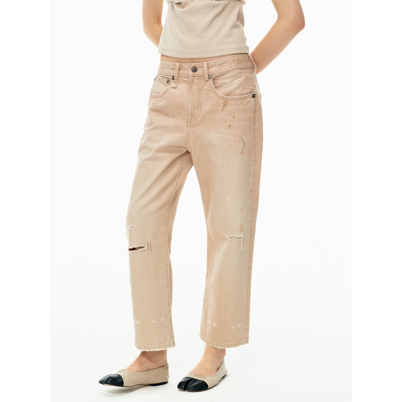 Taffa Tang Fa Fa Early Autumn New Product I-Shaped Buckle Studded Ripped Embroidered Casual Versatile Cropped Jeans for Women Taffa Tang Fa Fa Early Autumn New Product I-Shaped Buckle Studded Ripped Embroidered Casual Versatile Cropped Jeans for Women