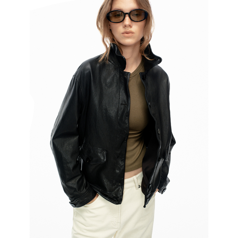 Taffa Tang Fa Fa Early Autumn New Product'Twisted Leather Jacket' Turkish Sheepskin Vintage Versatile Jacket for Women Taffa Tang Fa Fa Early Autumn New Product'Twisted Leather Jacket' Turkish Sheepskin Vintage Versatile Jacket for Women