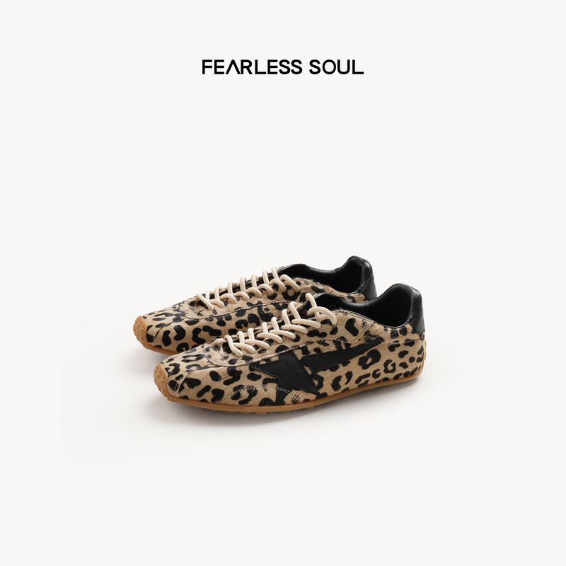 Taffa Tang Fa Fa Early Autumn New Wild Retro Small Calfskin Fur Leopard Print Shoes 826Fu665