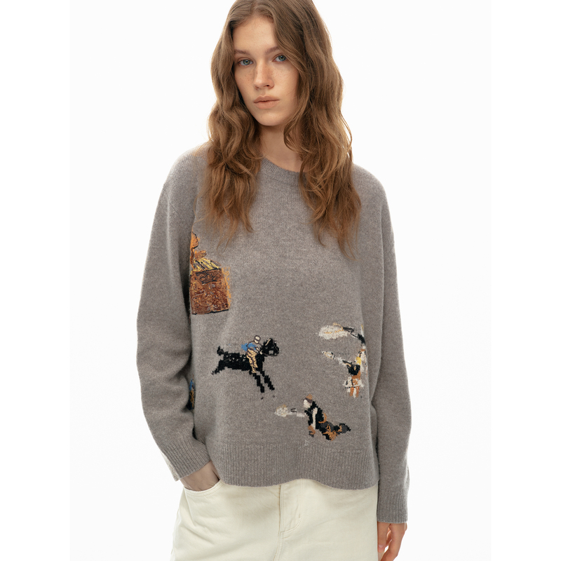 Taffa Tang Fa Fa Early Autumn New Product Sheep Wool Fun Character Textured Casual Knit Sweater for Women