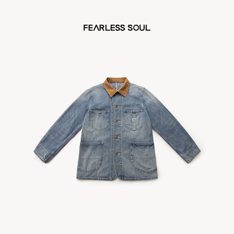 Taffa Tang Fa Fa's Early Autumn New Product'Retro Workwear Aesthetics' Denim Blue and Brown Color-Blocking Casual Versatile Jacket Taffa Tang Fa Fa's Early Autumn New Product'Retro Workwear Aesthetics' Denim Blue and Brown Color-Blocking Casual Versatile Jacket
