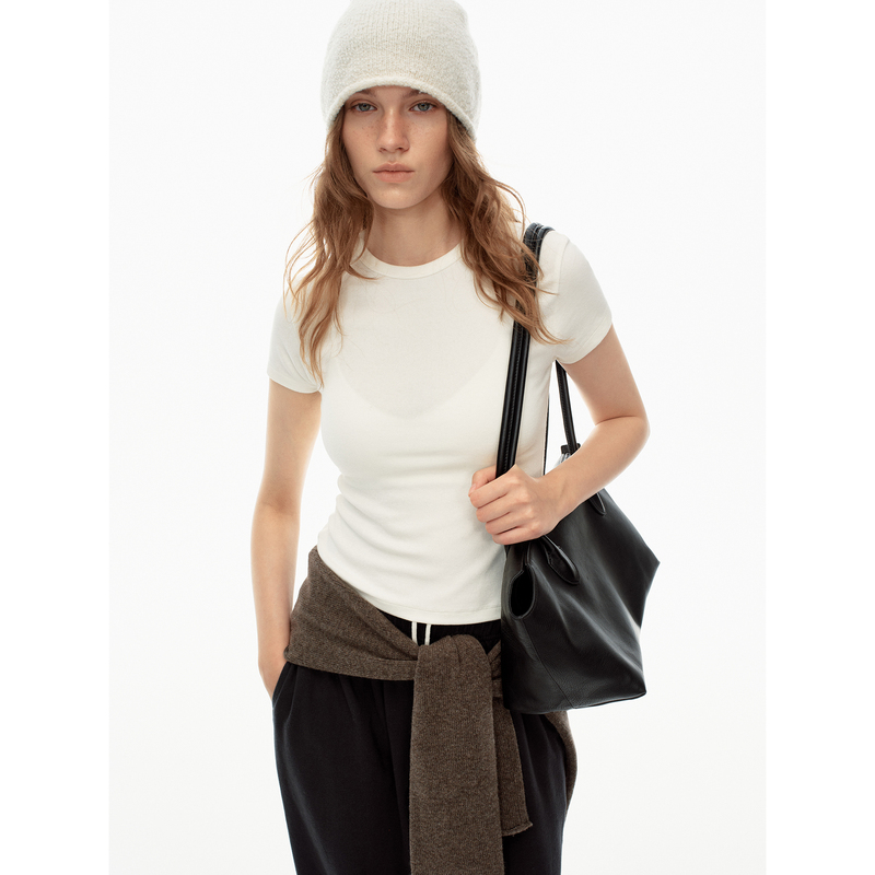 Taffa Tang Fa Fa Early Autumn New Product Australian Merino Wool Slightly Fitted Casual Versatile Short-Sleeved T-Shirt for Women