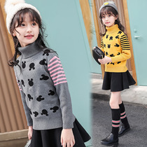  Ten-year-old girl sweater girls thickened and velvet high neck to keep warm middle and older children 2021 winter bottoming shirt Western trend