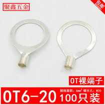 OT6-20 cold pressing Terminal Block O-shaped round bare end copper wire nose silver plated 6 square wiring lug 100 only
