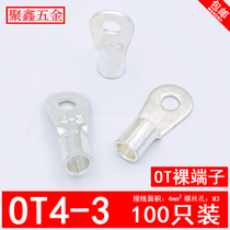 OT4-3 cold pressed wiring terminal O type round bare end head copper wire nose silver plated 4 squared copper wiring ear 100 only