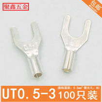 UT0 5-3 cold-pressed terminal U-shaped Y-fork bare end copper wire nose silver-plated copper wiring lug 100
