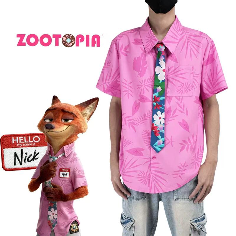 Nick Fox Nick Cosplay Costume Pink Floral Shirt Zootopia 2 Disney Convention Halloween Role Play