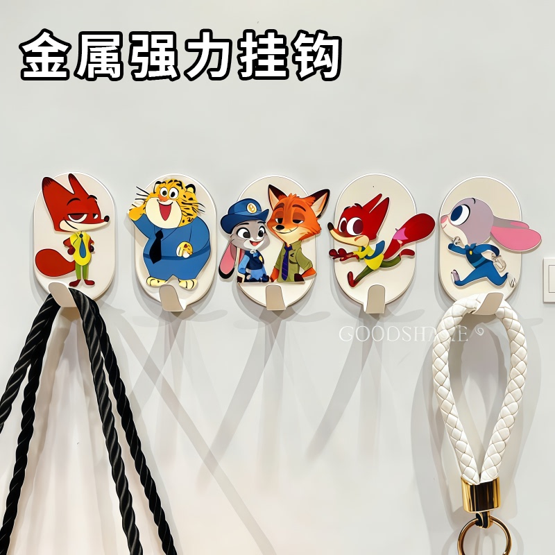 Hook Behind the Door, No Drilling Required, Strong Load-Bearing Adhesive Hook, Cute Zootopia Design, Traceless Hanging Hook for Kitchen Walls