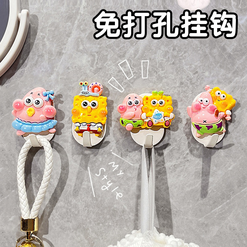 Strong Adhesive Hook, No Drilling Required, Cute Cartoon Design, for Bathroom Door or Wall, Traceless, Heavy-Duty, for Hanging Backpacks and Keys