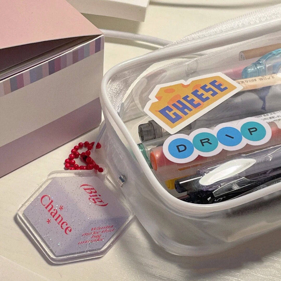 Transparent pen bag female Han edition in large capacity high value student DIY pen bag stationery bag cosmetics collection bag