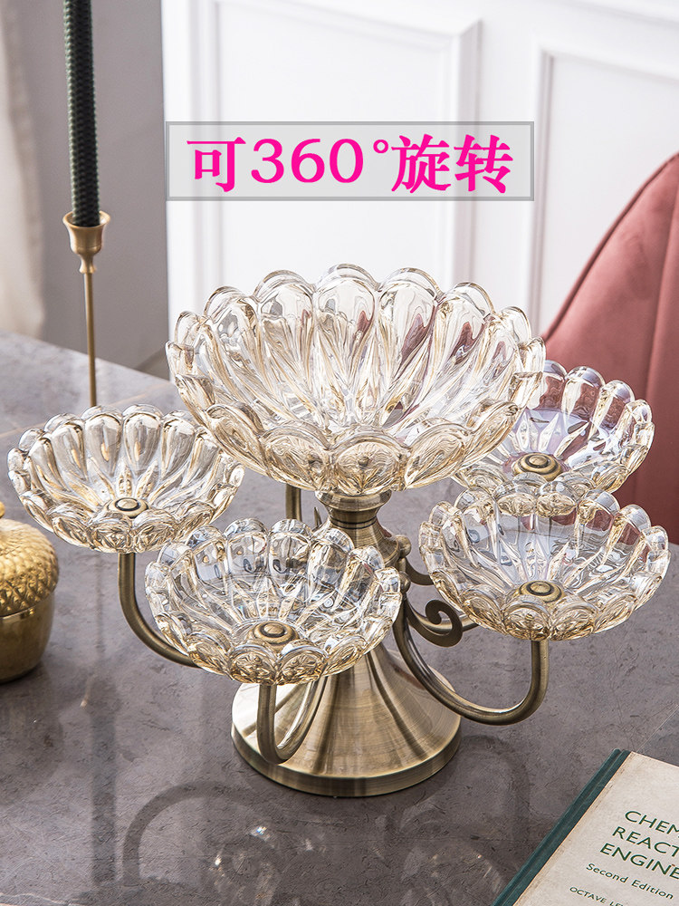 Multi-layer fruit plate European crystal glass net red household living room coffee table Creative light luxury snack candy plate