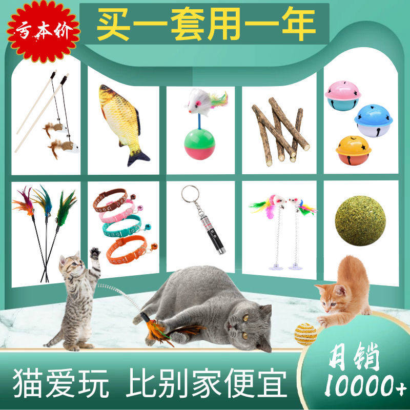 Cat toy teasing cat stick set self-hi teasing cat laser pen cat collar mint fish tumbler mouse cat toy
