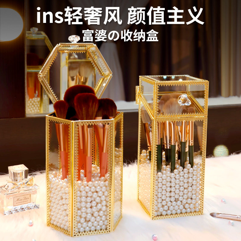 Makeup Brush Containing Bucket Ins Wind Dust Protection Glass Cosmetic Brush With Cylinder Eyebrow Pen Eye Shadow Brush Eye line Pen containing box