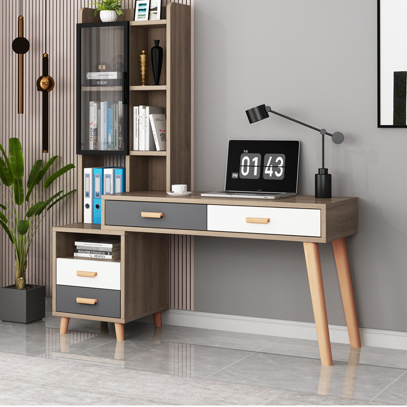 Solid wood desk bookshelf combination simple computer desktop desk home small apartment learning desk bookcase integrated desk