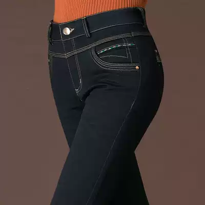 2020 winter New plus velvet thickened Mother jeans ladies middle-aged and elderly high waist elastic fat mm pipe pants