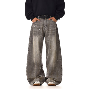 Vintage Washed Distressed Splatter Denim Jeans for Men and Women, Trendy Brand, High-End American Street Style, Loose Casual Pants for Couples