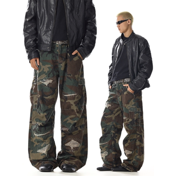 American Retro Camouflage Cargo Pants for Men, Trendy Brand, Cool and Stylish, High Street Design, Niche Casual, Slimming Wide-Leg Straight Pants
