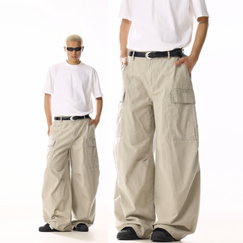 American Retro Streetwear Casual Pants for Men and Women with Large Side Pockets, Loose Deconstructed Wide-Leg Long Pants