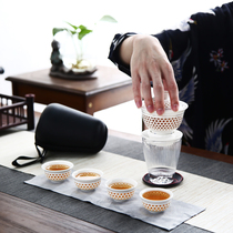Shengyao Lingang Quick Guest Cup One pot of four cup travel tea set Portable bag Portable Teapot Tea Tea Cup Daily Style