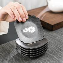 Shengyao ceramic coaster Creative Japanese-style coarse pottery tea holder Black pottery insulated tea cup holder Household Kung Fu tea set Tea ceremony matching