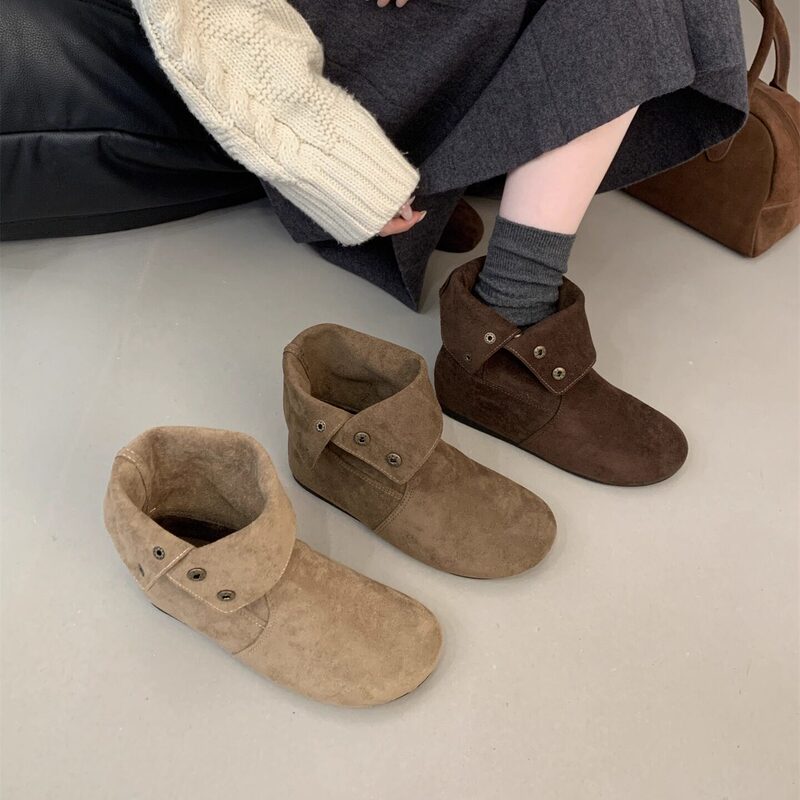 Birkenstock Short Boots for Women, Autumn/Winter 2026 New Style, Flat Soft Sole, Short Shaft with Rivets, Convertible Riding Boots, Mid-Calf Martin Boots