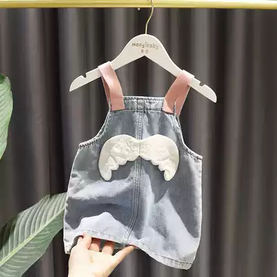 Girls dress Baby Baby Baby bag skirt baby Summer and autumn dress Korean version of children foreign pie small wings Princess denim skirt