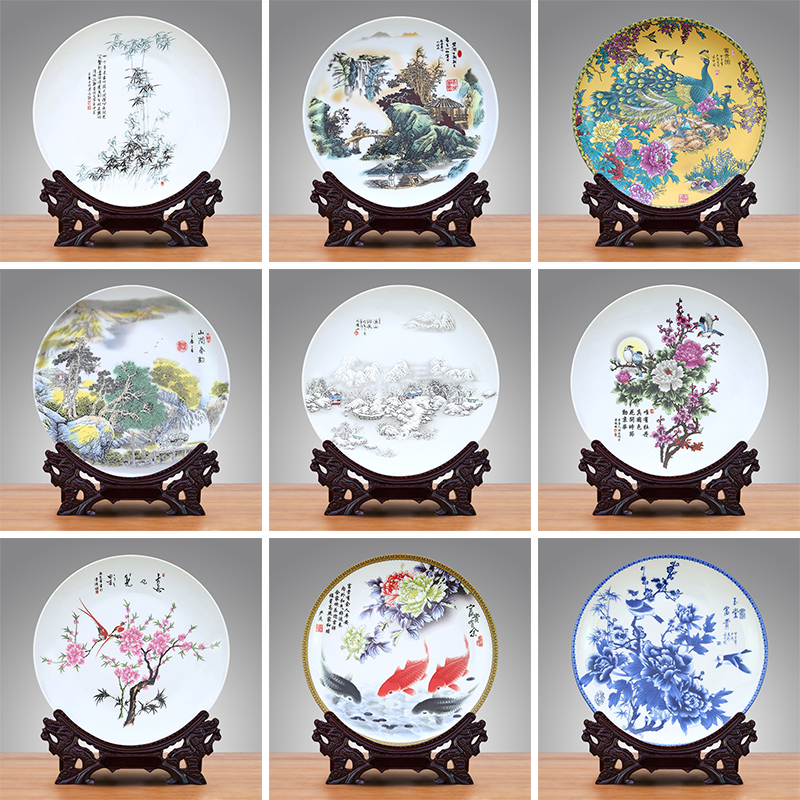 Jingdezhen ceramic plate is placed Chinese style household crafts wine ark, adornment of the sitting room porch swing plate of TV ark