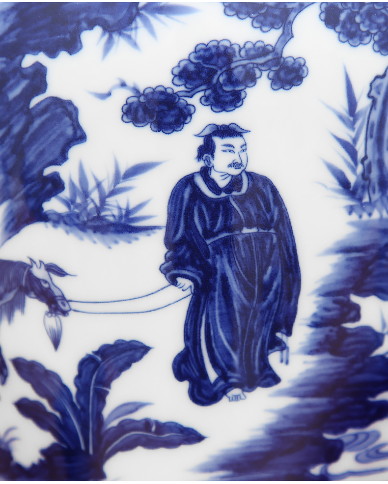 To ceramics high white antique yuan blue and white figure can written down the mountain