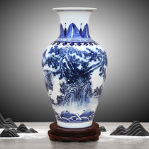 Jingdezhen Ceramic Chinese Blue and White Porcelain Hand-painted Landscape Vase Living Room Ornaments Home Wine Cabinet Decoration Porcelain Bottle