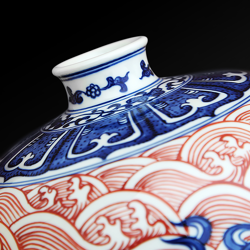 To ceramics hand - made of blue and red sea dragon bottle