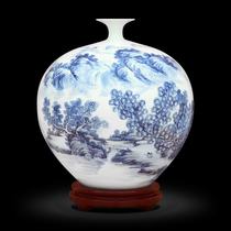 Jingdezhen Ceramics Office Vase Hotel Decoration Hand-painted Blue and Flower Villa New Chinese Ornaments Crafts