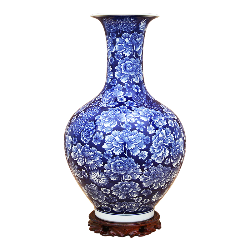Jingdezhen ceramics furnishing articles traditional Chinese blue and white vase hand - made archaized decorations living room a study place