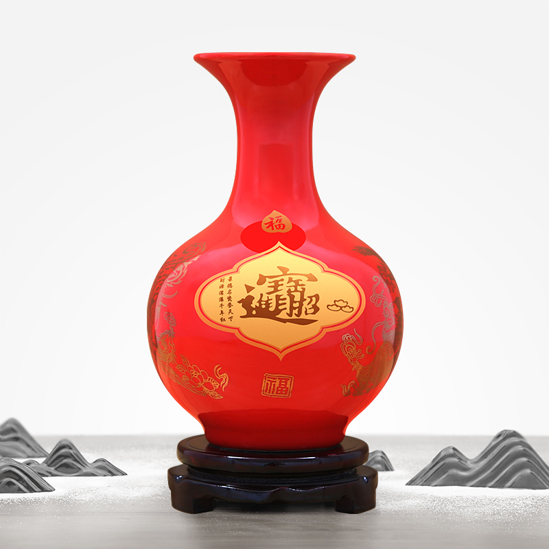 Chinese red paint longfeng to industry maxim's vase