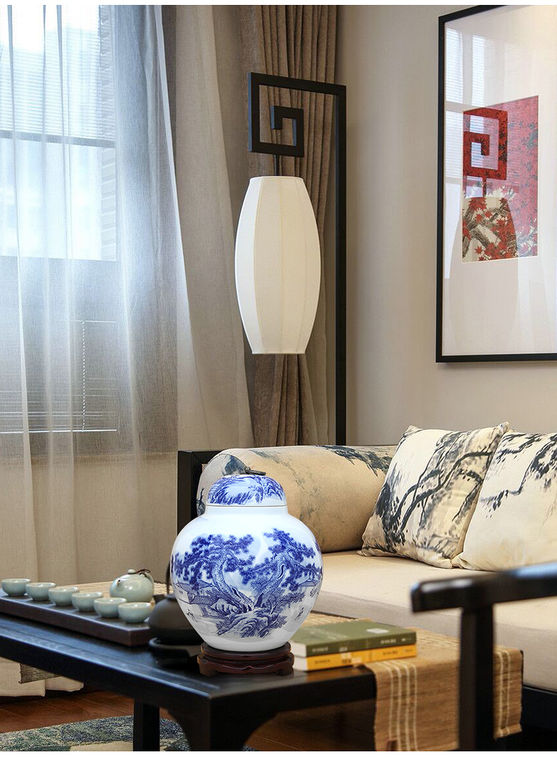 Blue and white porcelain of jingdezhen ceramics storage tank lotus seed tank sitting room adornment can restore ancient ways furnishing articles with cover copper ring