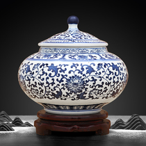 Jingdezhen ceramic antique blue and white storage jar new Chinese living room tea can home decoration gift ornaments