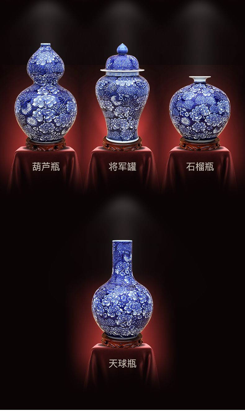 Jingdezhen ceramics furnishing articles traditional Chinese blue and white vase hand - made archaized decorations living room a study place